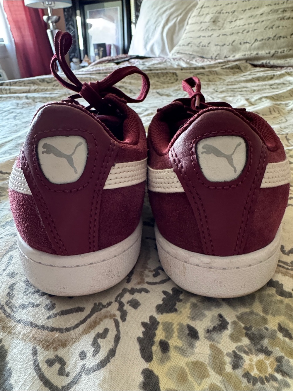 Puma Women's Low-Top Suede Sneakers in Burgundy with White Stripe - Picture 5 of 12